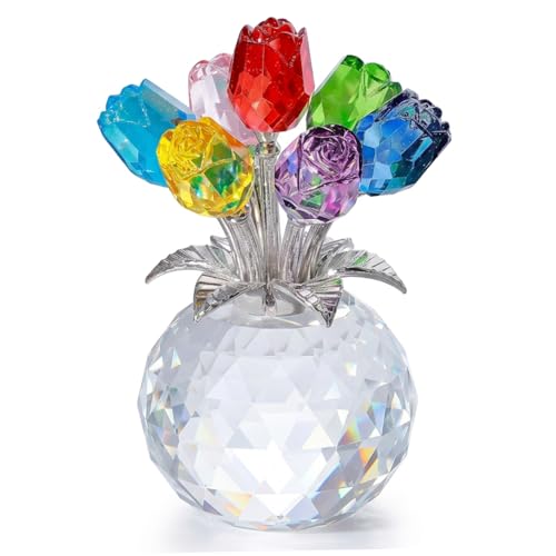Rosas de cristal artificiales con florero centro de mesa colorido 2