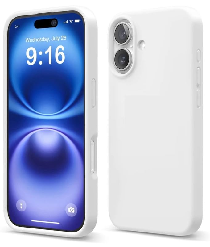 Image of Premium Liquid Silicone Case for iPhone 16 Plus - Slim Full Body Protective Back Cover with Soft Microfiber Lining, Anti-Slip Grip Scratch Resistant Phone Case (White)