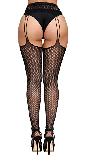 Image of Womens Suspender Pantyhose High Waist Fishnet Tights Fishnet Stockings Thigh High Stockings