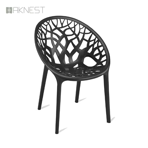 Image of Oaknest Neelkamal Crystal Plastic Chair - Stylish Tree-Design Backrest, Lightweight & Durable for Home, Garden & Patio (Iron Black), Set of 4 Piece