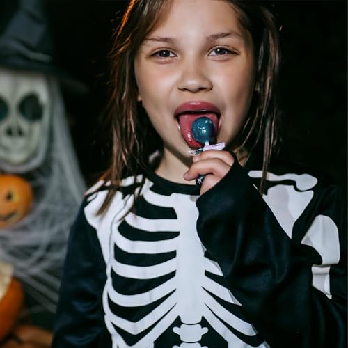 Halloween Lolli-Mix: Scary Pops (200g) Zungenfärber mit Blaubeer-Geschmack & Creepy Bones Lollipops (90g) Erdbeer-Apfel Geschmack, Glutenfrei, Ideal für die Candy Bar und Mitgebsel