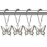 Decorative Butterfly Shower Curtain Hooks for Bathroom Rod Curtains,Rust Resistant Stainless Steel Rings Set of 12 with Angel Fashion Vintage Themed Decor Accessories(Silver) (RING38SS-2CS)