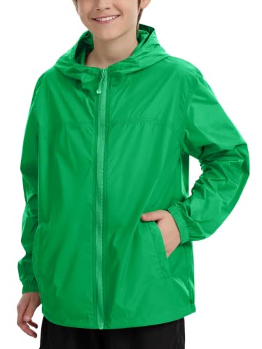 UIQUR Boys Rain Jacket Girls Waterproof Raincoats Kids Hood Green 10-12 Years