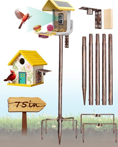 VIUBIRD Bird Feeder Pole – 75 Inch Height Bird House Pole with 1-Inch Dia Heavy Duty for Birdfeeders, Feeding Stand with Mount Kit for Outdoor, Slip-Fit Connection, Copper Brushed
