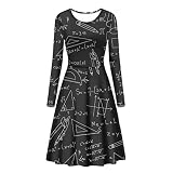 Howilath Formula Matematica Modello Nero Abito Swing Morbido Pieghe Maniche Lunghe Prendisole A-Line per Insegnante Di Matematica Donne, Mathematical Formula Printed, XXXL