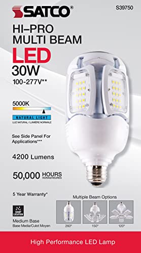 Satco S39750 Hi-Pro Multi-Beam Led Light Bulb, 30 Watts, 5000K #TOP4