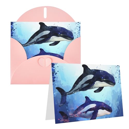 QMNEHJ グリーティングカード サンキューカード 封筒付き 空白のメモカード 4x6インチ バースデーカード シャチ ウェディングカード お悔やみカード おもしろい 思考カード あらゆる機会に