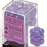 Chessex Dice d6 Sets: Silver Tetra Speckled - 16mm Six Sided Die (12) Block of Dice