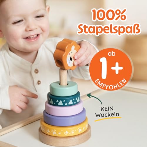 Merle Toys® Holz Stapelturm ab 1 Jahr, Baby Stapelturm Holz, 100% FSC, Löwe – Ansicht 2