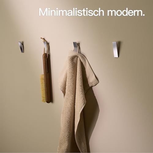 Designfabrik Hamburg Klebehaken extra stark | Haken selbstklebend | Wandhaken | Handtuchhalter ohne Bohren | Haken für Küche und Bad | 4 Stück | Handtuchhalter Chrom | Modernes Design