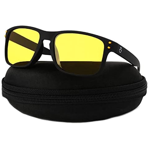 Optix 55 Polarized Night Driving Glasses for Men & Women - Yellow-Tinted, Anti-Glare with Hard Case Cover
