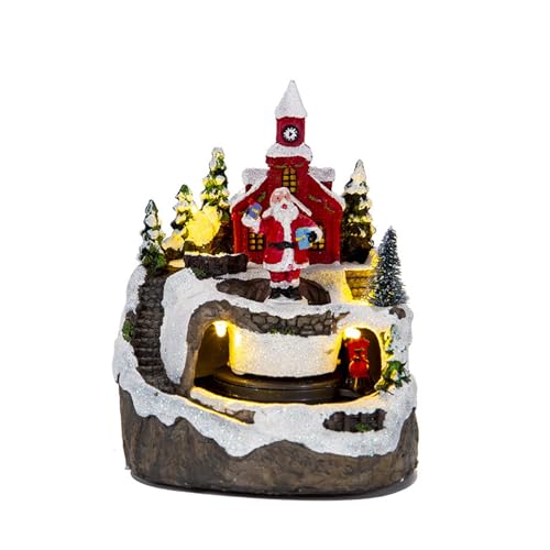 Image of GIVOKE Musical Christmas Village Houses with Light, Rotating Train Light Up Village Scene Resin Christmas Houses Decorations (Battery Required) (Santa)