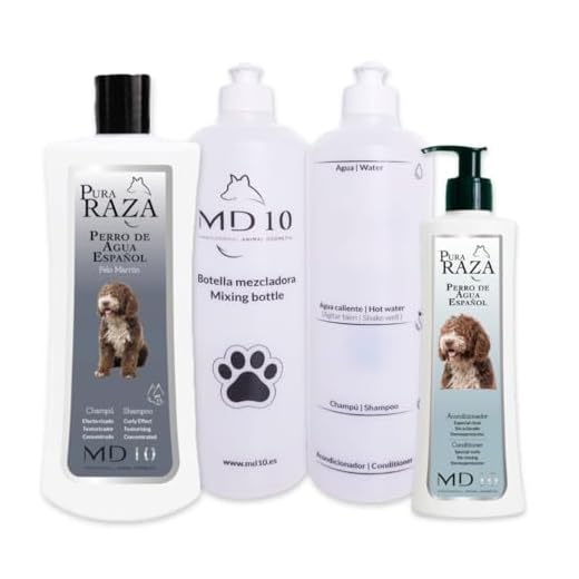 MD-10 COLLECTION Champú + Acondicionador para Perro de Agua + 2 Botellas Mezcladoras (750ml, Marron)