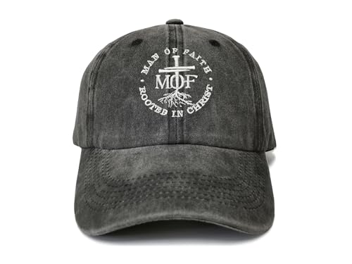 Shenbors Man of Faith Rooted in Christ Hat, Christian Gifts for Women Men, Washed Black Baseball Cap Cotton Dad Hat