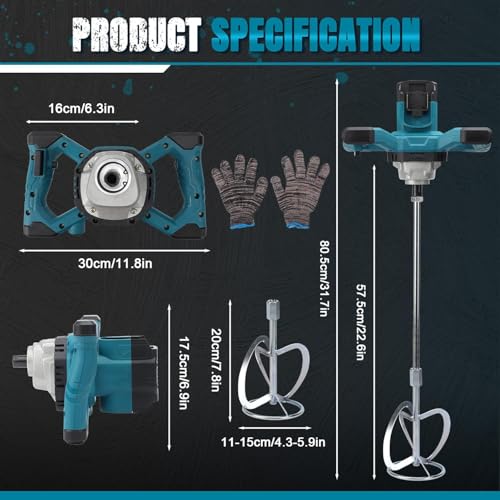 3200W Brushless Cement Mixer Compatible with Makita 18V Battery (No Battery) by F FINEC - Image 7