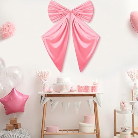 Knitgrip Coquette Birthday Party Decor Big Pink Bow Decorations Satin Ribbon Twist Tie Bow Large Wall Bow Birthday Party Decor for Coquette Bachelorette Decorations Baby Shower Bridal Party Supplies Cover