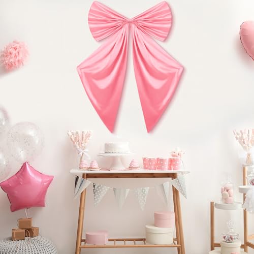 Knitgrip Large Bow Decoration Big Coquette Bow Backdrop for Birthday Party Room Wall Giant Satin Ribbon Tie Extra Large Hanging Decor for Coquette Bachelorette Bridal Supply 26 x 41 Inch(Pink)