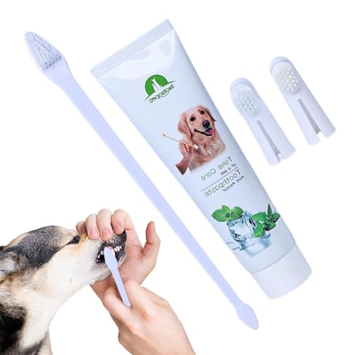 Baclety 犬の歯磨きキット、犬の歯ブラシ、歯磨き粉 - 健康的な猫の歯磨き粉ペットフィンガー歯ブラシ,猫の歯の世話、母の日のペットの健康用品、ホームユーザー、感謝祭