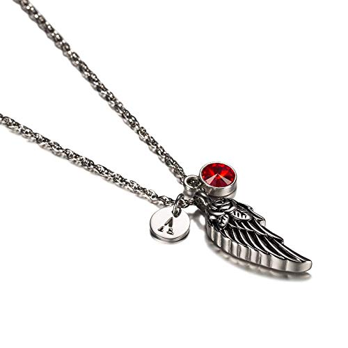 ANAZOZ Collier Urne Funéraire Aile Angélique Rose Souvenir Acier Inoxydable Initiale U Birthstone Pierre de Naissance Janvier