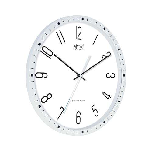 Image of Ajanta Home Decor Clock 14.5 Inch (365mm) White | Luxury Silent Sweep Wall Clock | Stylish Modern Design | Model 6087