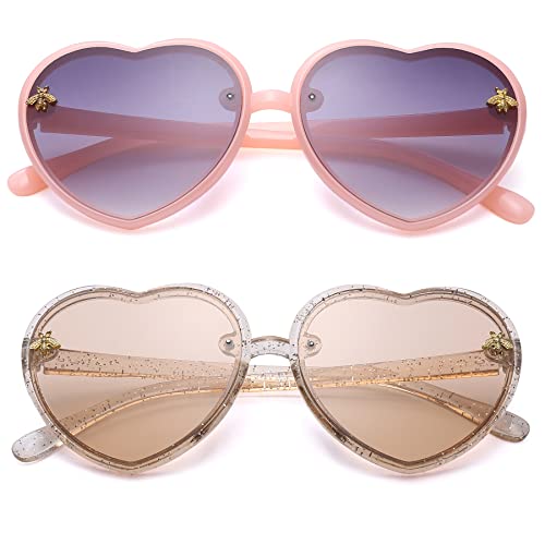 Heart shaped Sunglasses for Kids Stylish Cute Bee Frame for Toddler Girls Age 2-10 UV400 Protection2