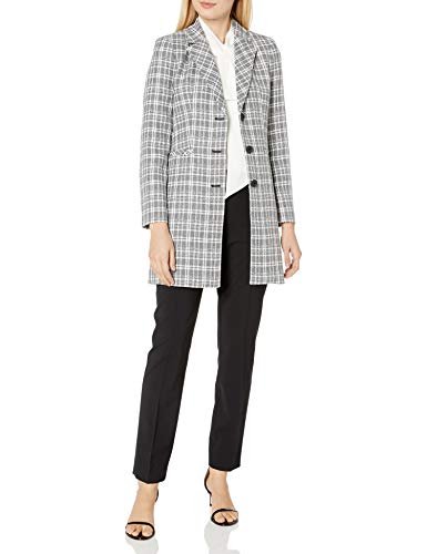 Tahari ASL Women's 2 Button Plaid Topper Ivory black Plaid 2P