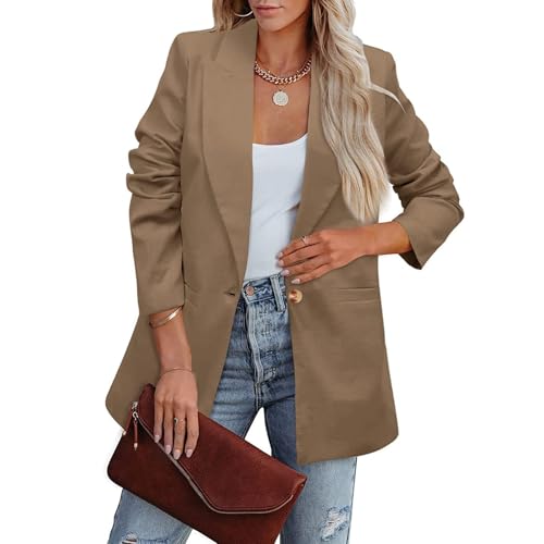 Genérico Blazer Mujer Slim Fit con Ajuste Chaqueta Mujer Entretiempo De Negocios Casual Blazer Otoño Talla Grande Oficina Traje Chaqueta Elegante Invierno 2#marrón XXL