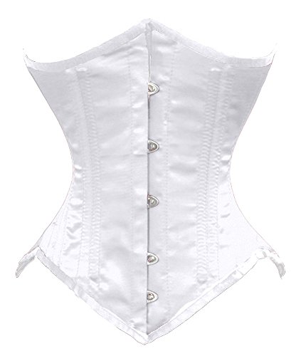 Luvsecretlingerie 26 Double Steel Boned Waist Training Satin Underbust Corset,L (For waist 32 -33 ),White