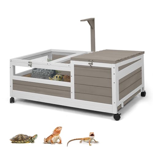 Wooden Tortoise Habitat with Wheels and Lamp Holder