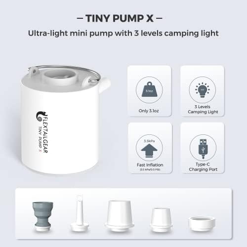 FLEXTAILGEAR TINY PUMP Portable Air Pump Ultra-mini Air Pump with 1300mAh Battery USB Rechargeable to Inflate Deflate for Pool Floats Air Bed Air Mattress Swimming Ring Vacuum storage bags
