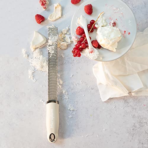 Image of Microplane Zester Grater in Cashmere Beige for Citrus Fruits, Hard Cheese, Ginger, Chocolate and Nutmeg with Fine Stainless Steel Blade - Made in USA