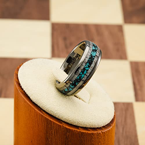 100S JEWELRY Gunmetal Gray Tungsten Rings For Men Turquoise & Elk Antler Inlay Wedding Promise Engagement Band Size 6-162