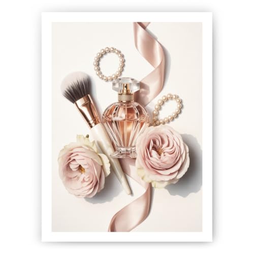 ALPINE INK CO. Perfume Floral Canvas Poster - Elegant Beauty Still Life Artwork - Soft Feminine Makeup Vanity Aesthetic Design - Bedroom Office Wall Decor - 16x20 ROLLED Canvas Print