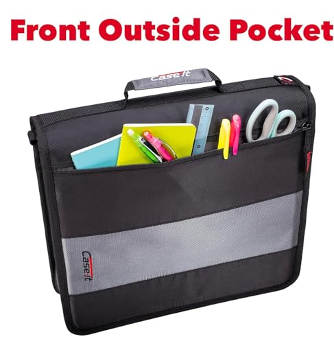 Case-It The Classic Zipper Binder - 2 Inch O-Rings - Multiple Pockets - 350 Sheet Capacity - Comes with Shoulder Strap - Magenta D-251