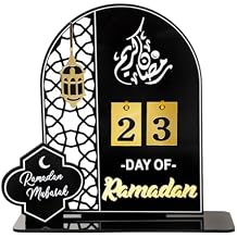 Black Acrylic Countdown Advent Calendar 31 Days Til Eid Lantern Design, Eid Mubarak Ornament for Ramadan Kareem Tabletop Decorations