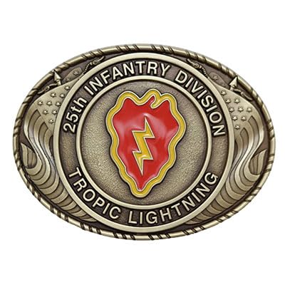 Indiana Metal Craft US Army 25th Infantry Division Double USA Flag Solid Brass Buckle with Belt. MADE IN USA. (Buckle)