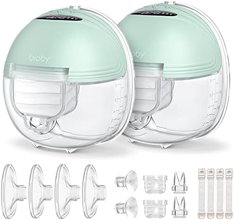 Bioby Double Wearable Breast Pump, Hands Free Breast Pump with LCD Display,3 Modes & 12 Levels Portable Breast Pump Low Noise for Travel Office Outdoors,21/24/27mm,2Pcs