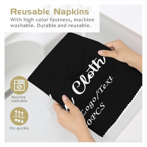 Servilletas de tela personalizadas poliéster negras 18.8x18.8 pulg pack 6 miniatura 5