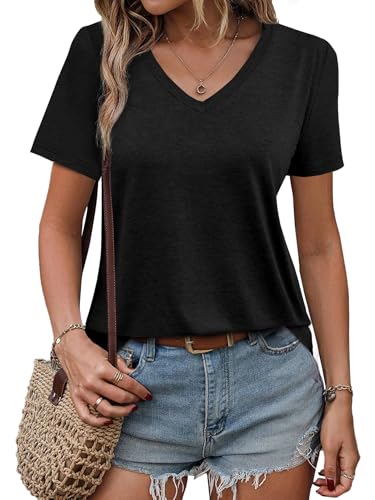 Womens Short Sleeve T Shirts V Neck Tops Summer Trendy Comfy Casual Basic Tee Shirt