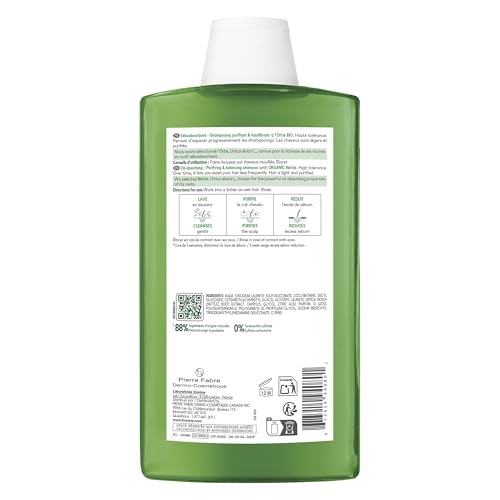 Klorane, Oil Absorbing Shampoo with Organic Nettle for Oily Hair and Scalp, Helps Absorb Excess Oil , Natural, 400ml