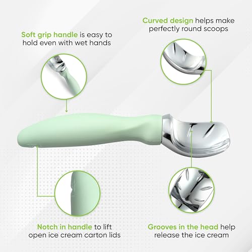 Image of Spring Chef Heavy Duty Metal Ice Cream Scoop w /Soft Grip Handle, Pistachio