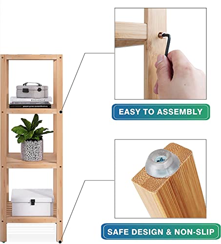 Bathroom Storage Shelf, Rack Organizer, 4-Tier Bamboo Free-Standing Shelving Unit, Wooden Storage Shelves For Living Room Bedroom Kitchen #TOP2