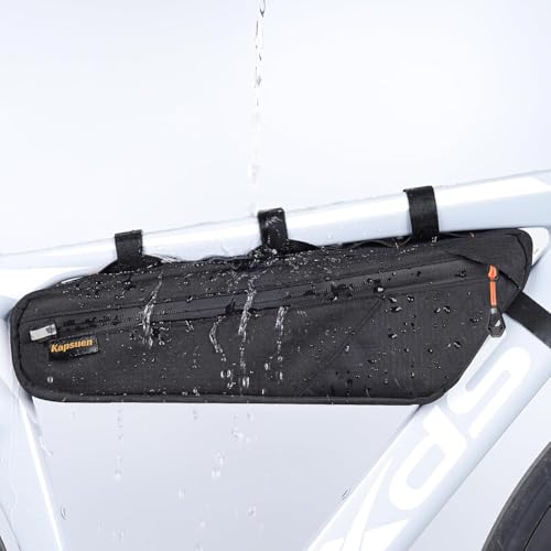 Kapsuen Fahrrad Rahmentasche 2 5 Liter Wasserdicht IPX6 Schmale Dreieckform mit Lackschutz für Gravelbike MTB Rennrad Schnellmontage & 2 Reißverschluss-Taschen
