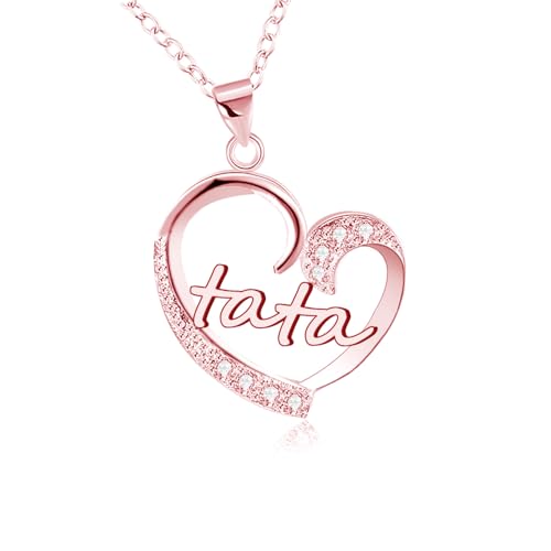 GUOYU Cadeaux Tata Femmes Colliers Tata Tante Cadeaux de Noël Cadeau d'anniversaire pour Tata Collier en forme de coeur Argenté (2)