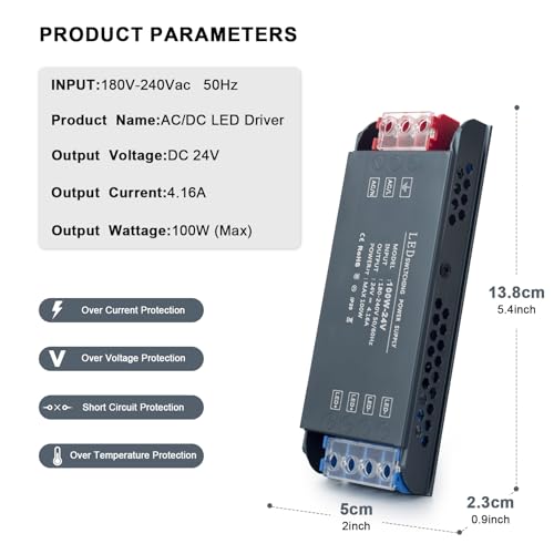 Image of QNNP LED Driver 100 Watts 24V Low Voltage Transformer Power Supply Transformer Adapter AC 100V-265V to 24V DC, LED Power Supply for Indoor Lighting