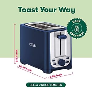 BELLA 2 Slice Toaster with Auto Shut Off Extra Wide Slots Removable Crumb Tray and Cancel Defrost Reheat Function Toast Bread Bagel Waffle Blue