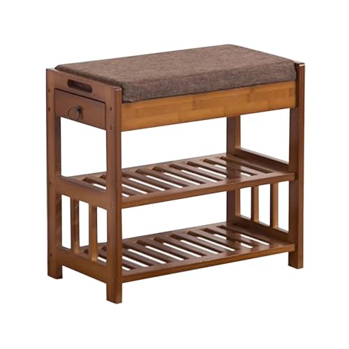 Meuble étagère à chaussures pour couloir et salon avec banc rembourré et tiroir de rangement
