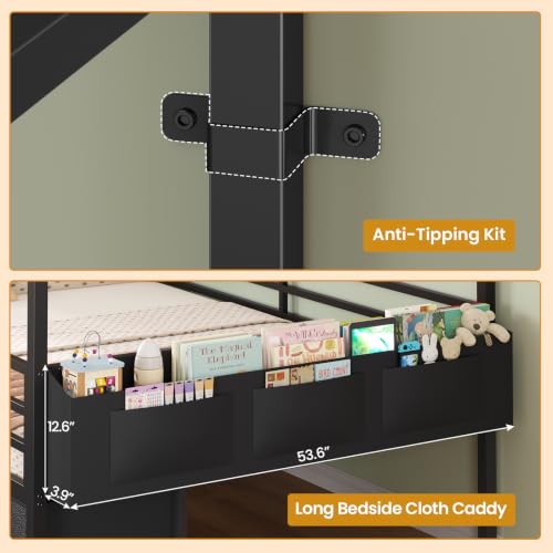 ADORNEVE Full Bed Frame with 6 Drawers,Metal House Boys Bed,Black - image 7
