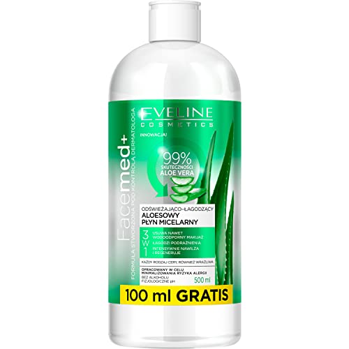 Eveline Cosmetics faculé + rafraîchissant et apaisant Aloe Vera Micelle-Liquid 3in1, 500 ml