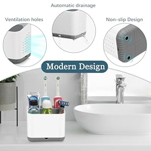 Toothbrush Holders for Bathrooms Kids Electric Toothbrush and Toothpaste Holder 4 Slots Tooth Brushing Holder for Bathroom Countertop Organizer and Storage Bathroom Accessories Grey